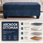 45.3" Chenille Ottoman Bench Reversible Wooden Tray