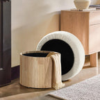Small Fluted‑Wood Base Padded Storage Ottoman