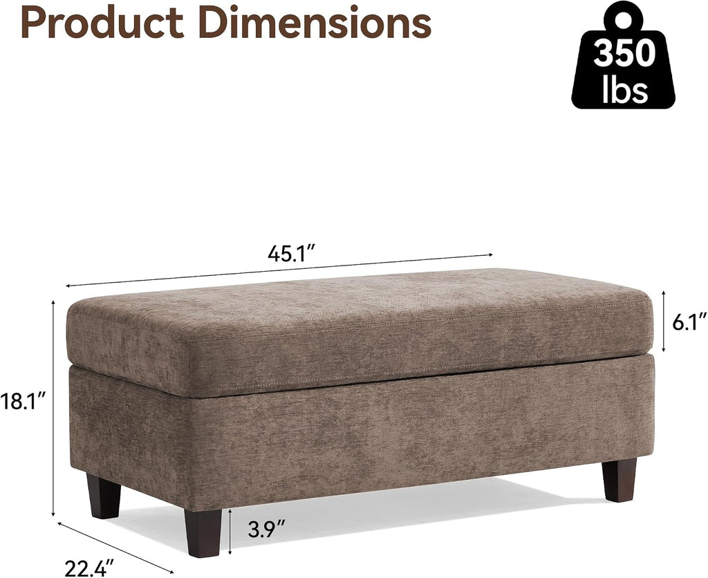 45" Storage Ottoman Bench with Wooden Tray