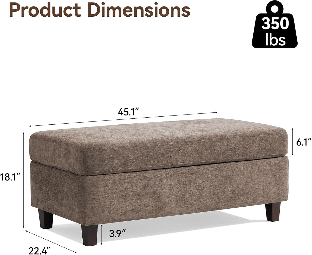 45" Storage Ottoman Bench with Wooden Tray