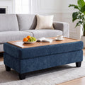 45.3" Chenille Ottoman Bench Reversible Wooden Tray