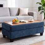 45.3" Chenille Ottoman Bench Reversible Wooden Tray