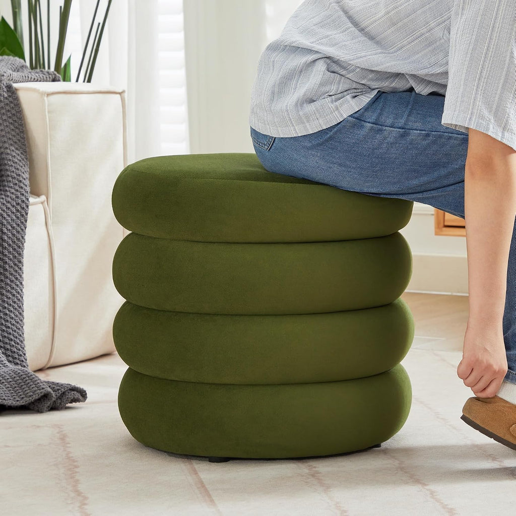 Round Velvet Storage Ottoman, Green