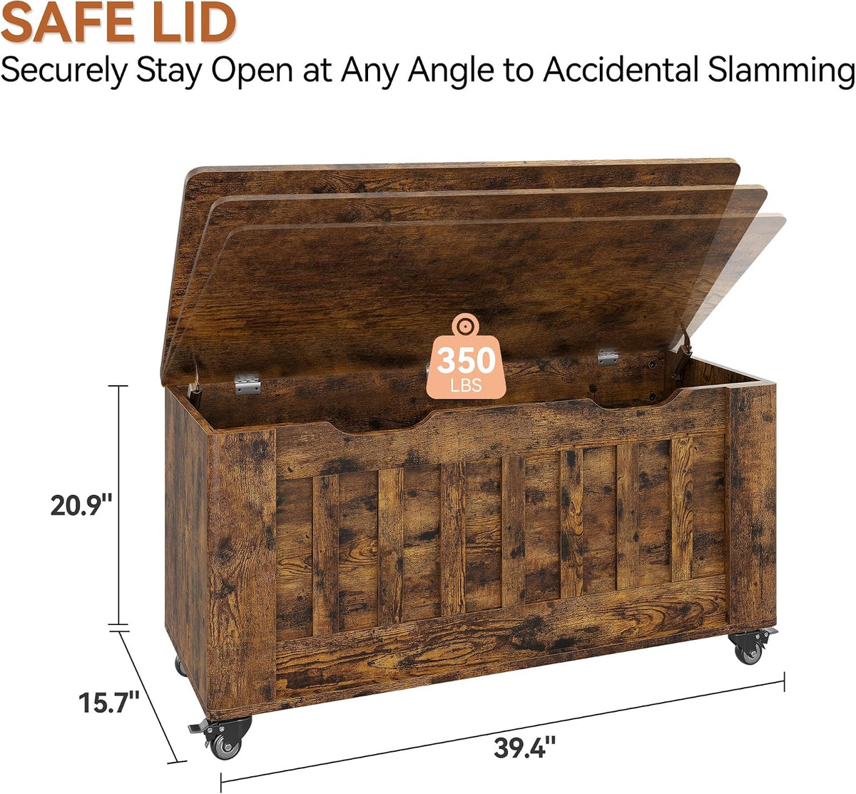 39.4" Wooden Storage Chest Bench with 4 Wheels