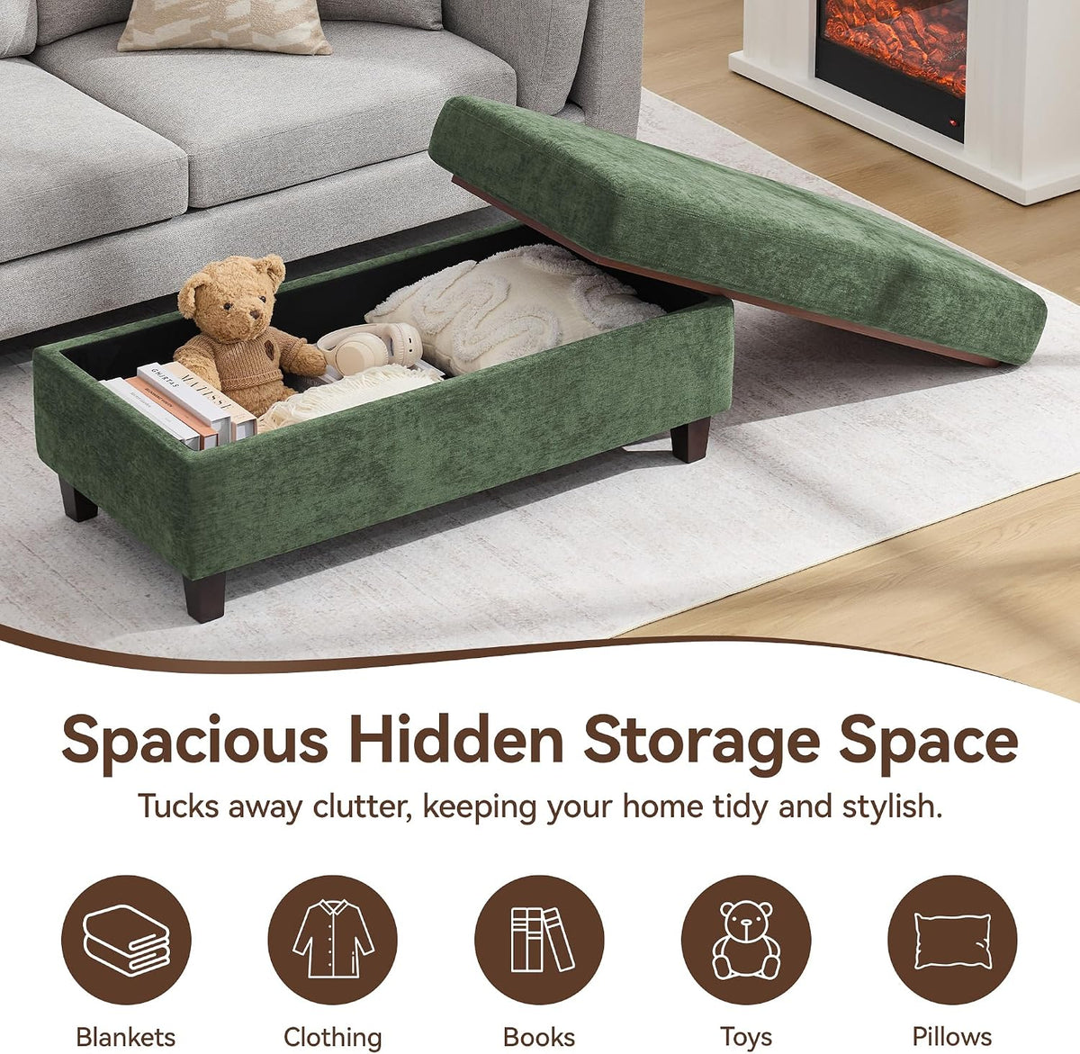 45" Storage Ottoman Bench with Wooden Tray