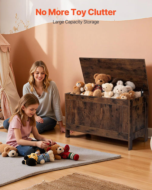29.7" Kids Wooden Toy Chest Bench with Safety Hinge