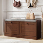 Brown Wooden Entryway Storage Shoe Bench