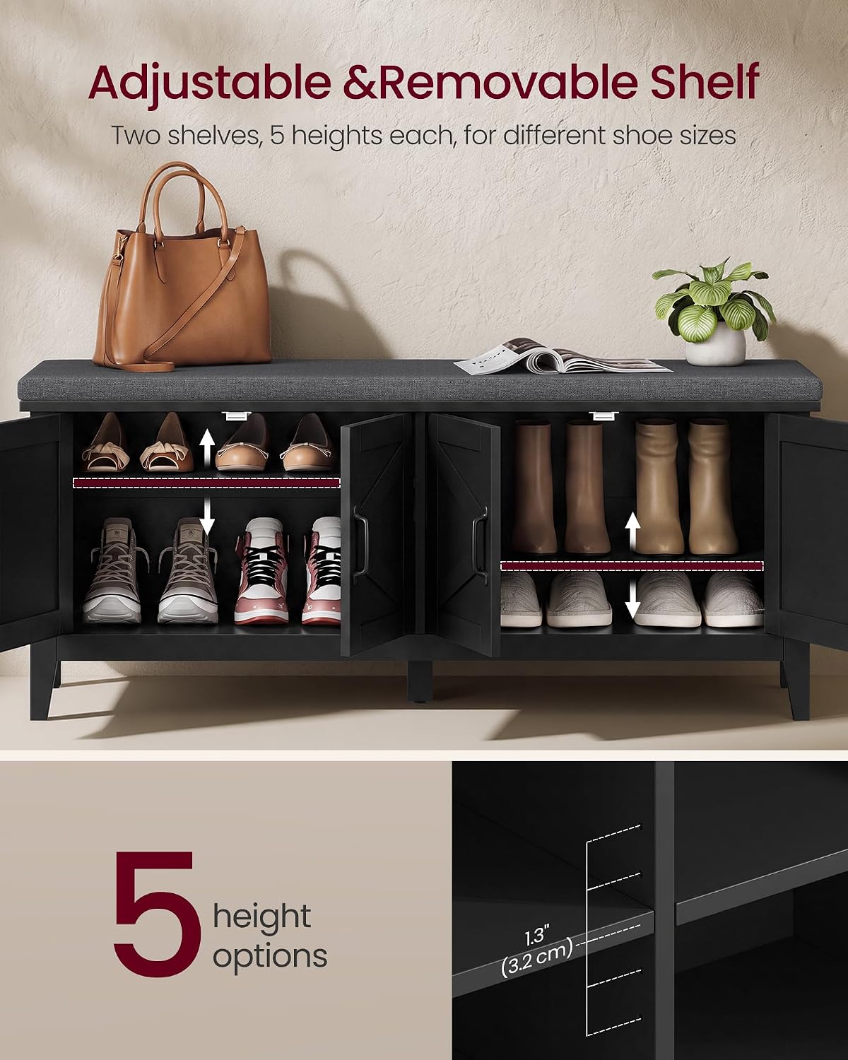 47.2" Farmhouse Entryway Shoe Bench with Cushion