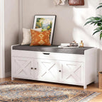 White Farmhouse Entryway Shoe Bench