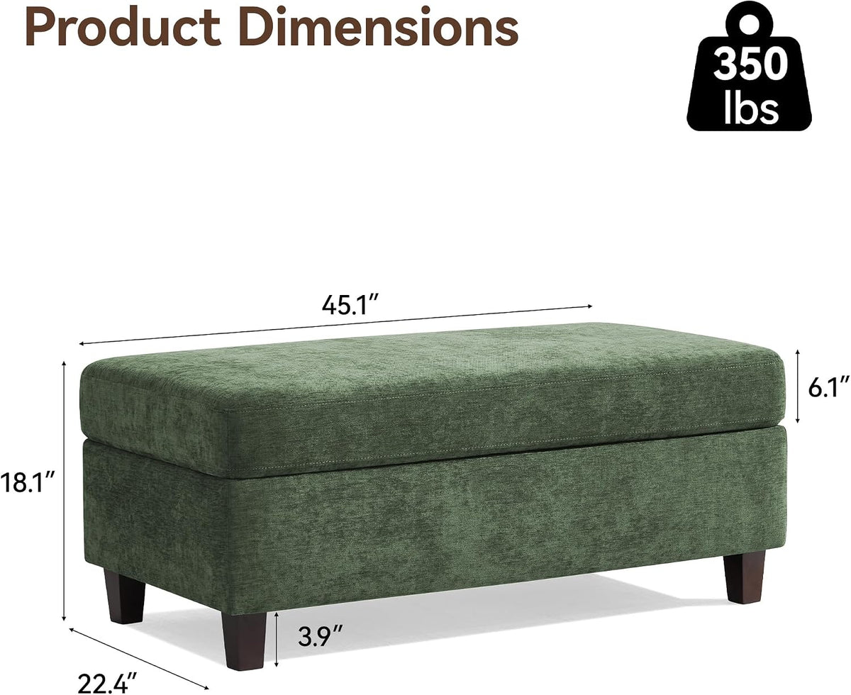 45" Storage Ottoman Bench with Wooden Tray