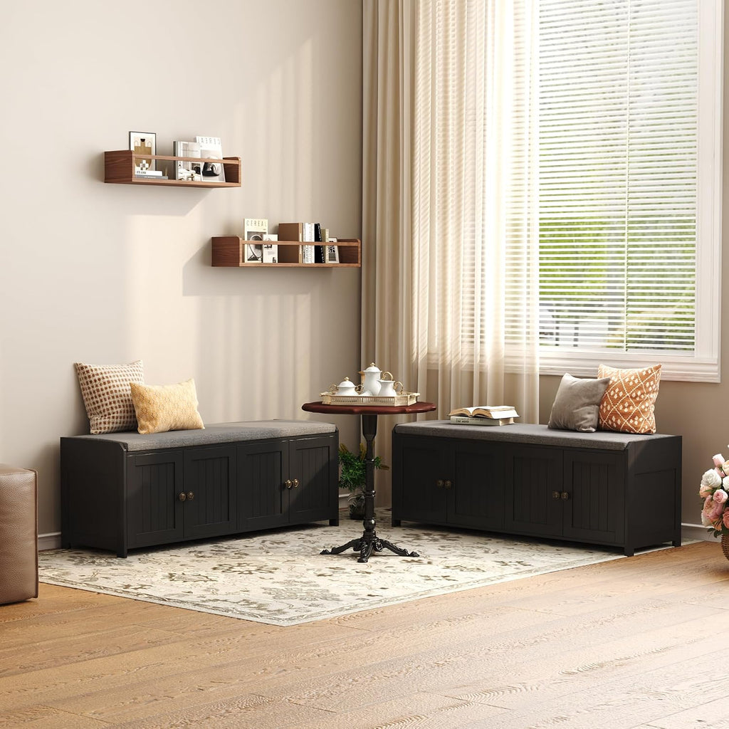 Black 48.4" Wooden Shoe Storage Bench