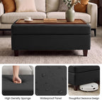 45" Leather Ottoman Bench with Reversible Wooden Tray