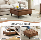 Large Square Leather Storage Ottoman