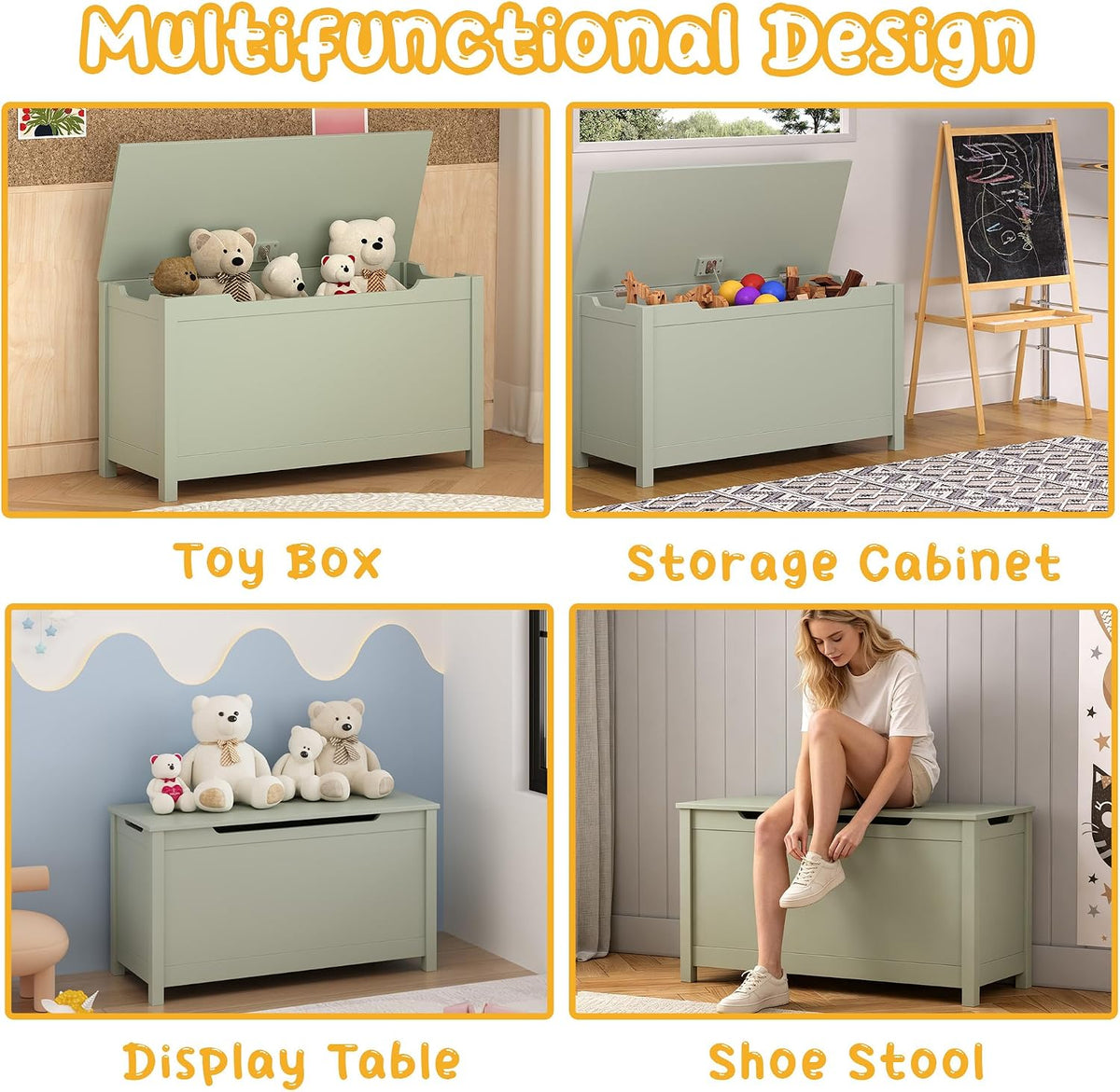 Sage Kids Wooden Toy Chest Bench with Safety Lid