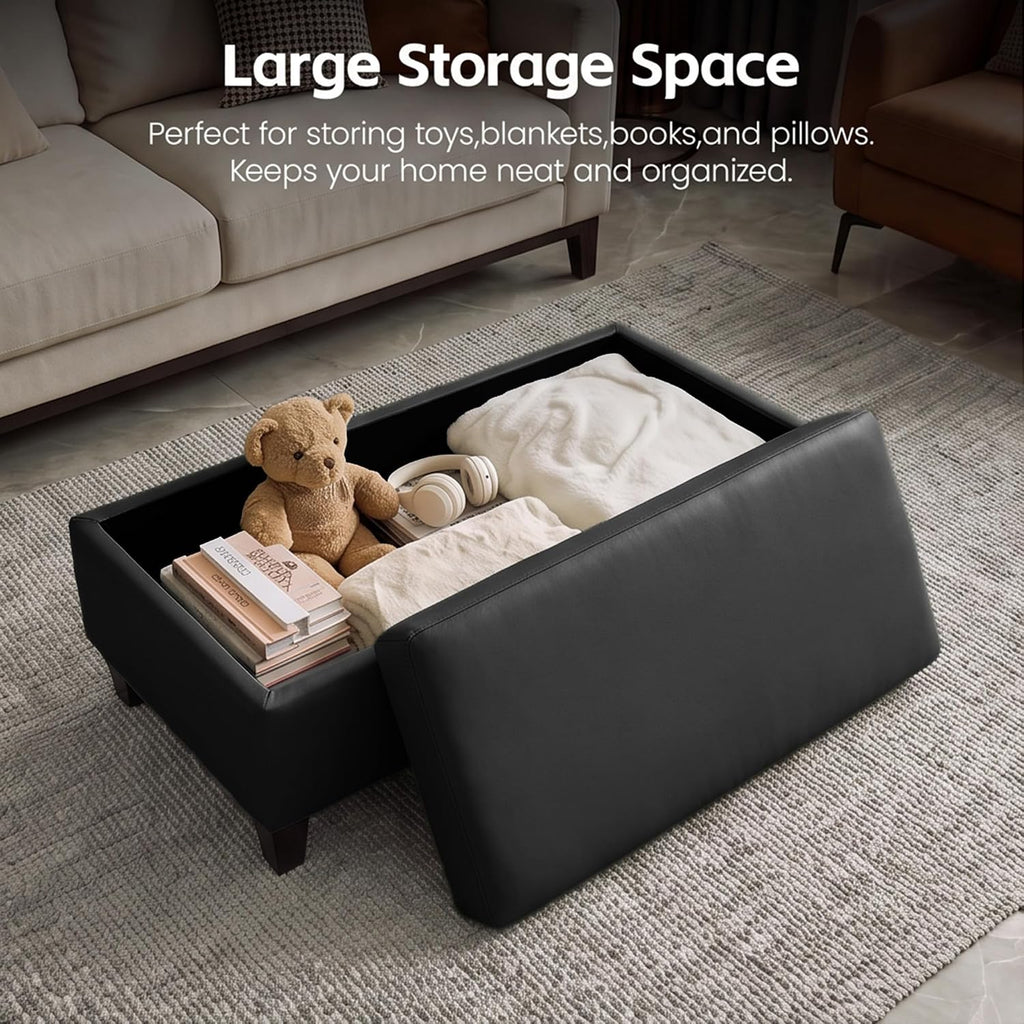 45" Leather Ottoman Bench with Reversible Wooden Tray
