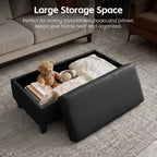 45" Leather Ottoman Bench with Reversible Wooden Tray