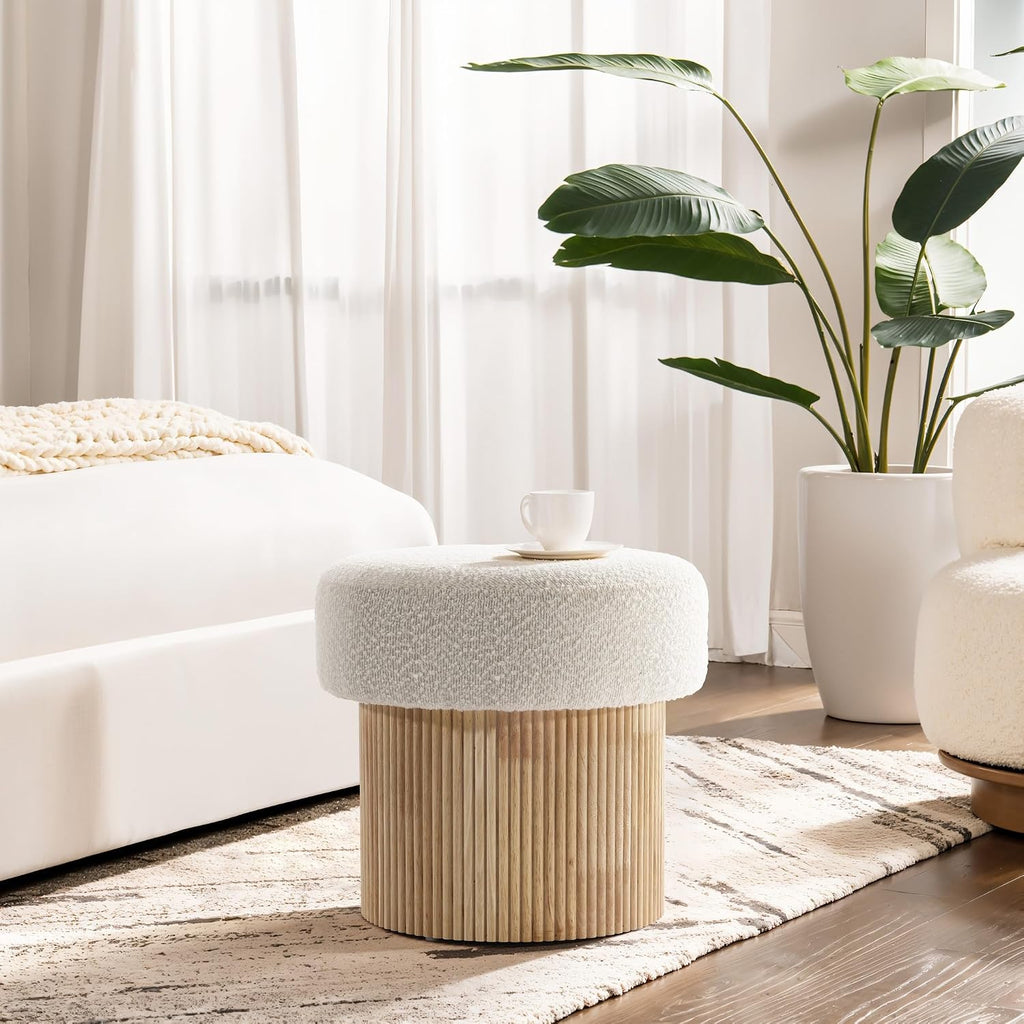 Small Fluted‑Wood Base Padded Storage Ottoman