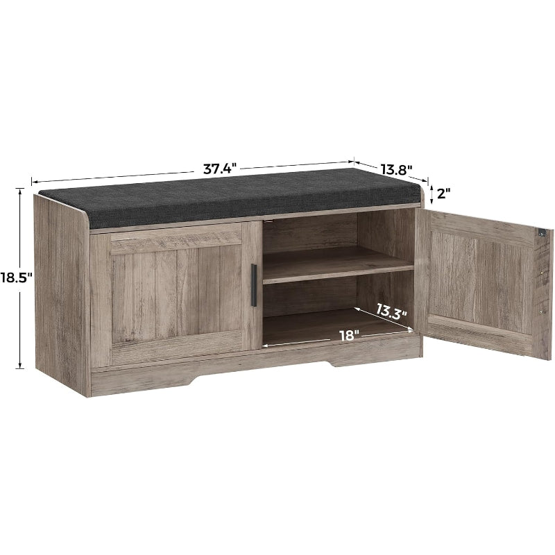Shoe Bench with 2 Doors & Padded Seat