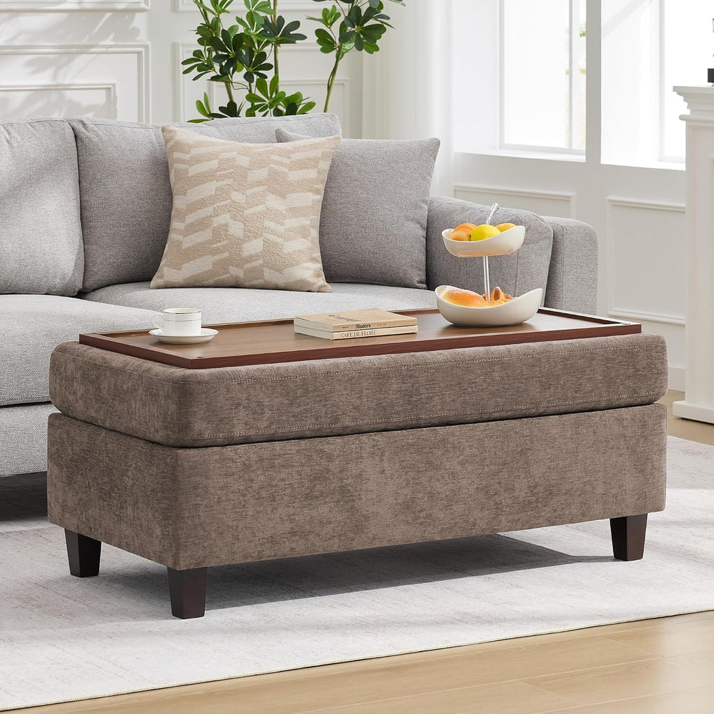 45" Storage Ottoman Bench with Wooden Tray