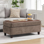 45" Storage Ottoman Bench with Wooden Tray