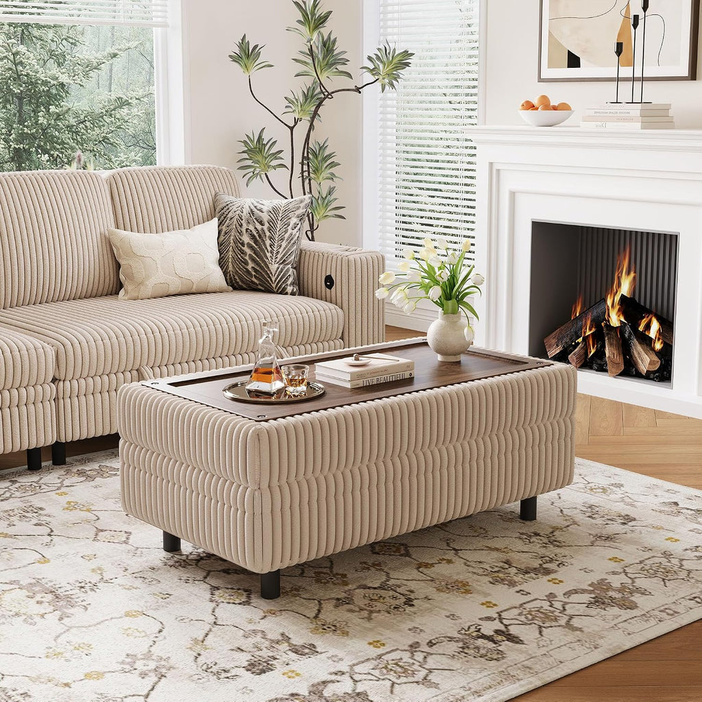 40" Corduroy Convertible Storage Ottoman Bench