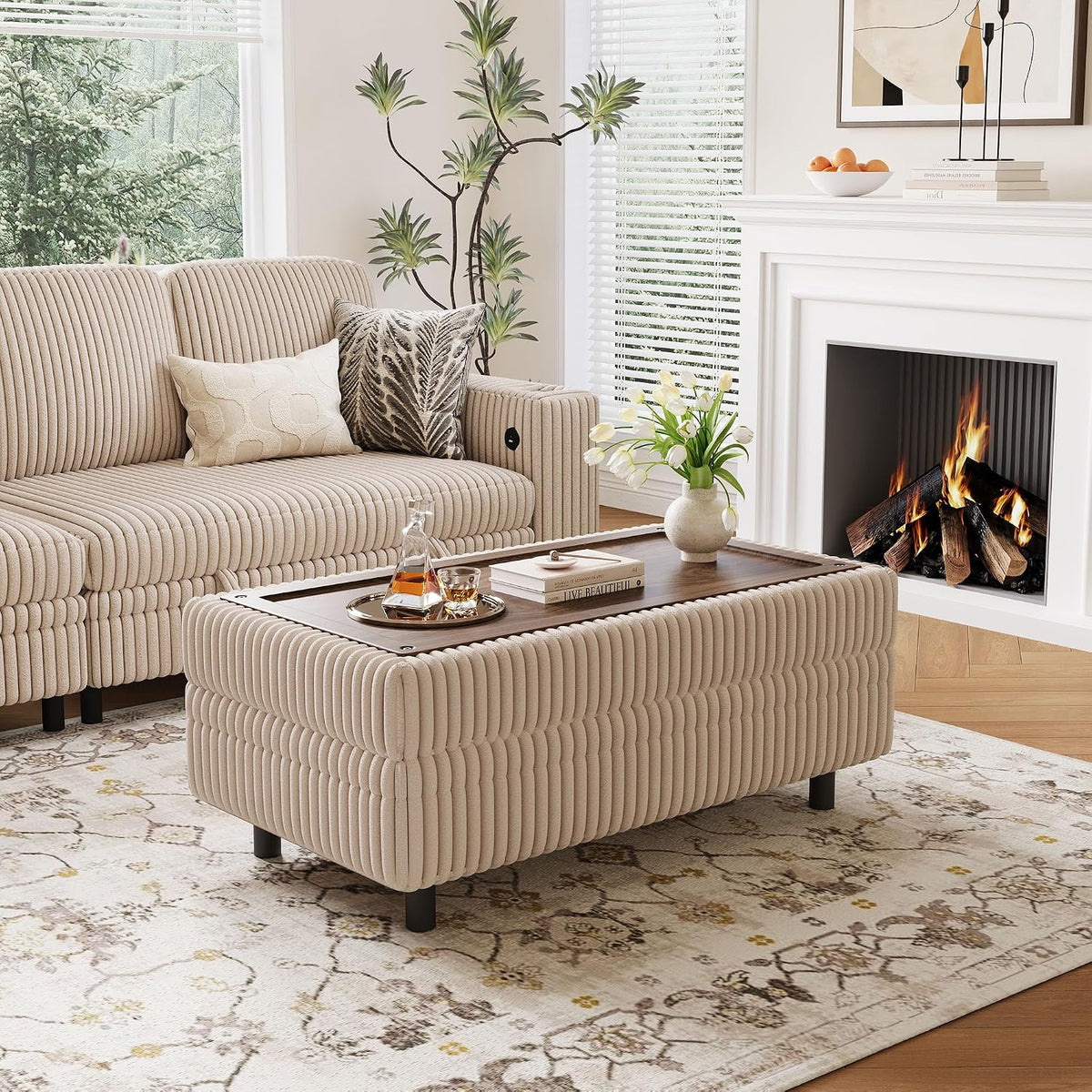 40" Corduroy Convertible Storage Ottoman Bench