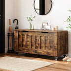 39.4" Wooden Storage Chest Bench with 4 Wheels