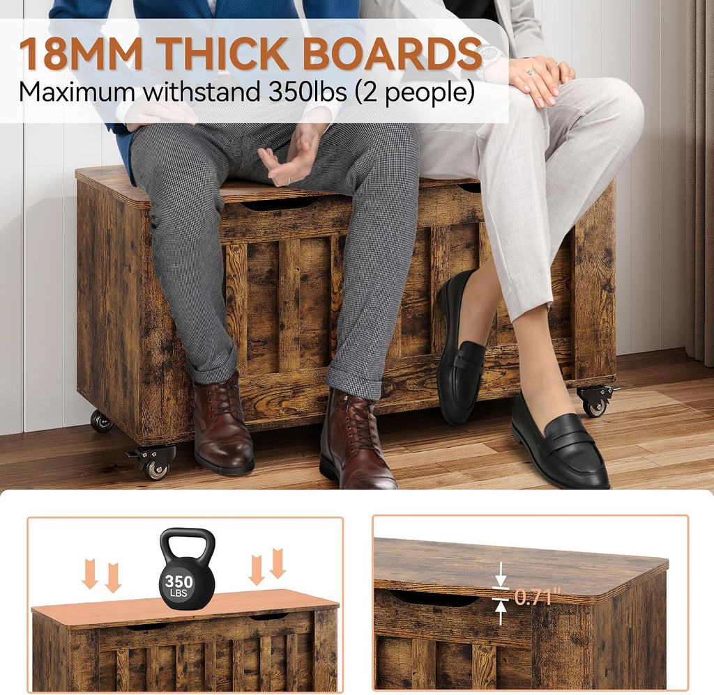 39.4" Wooden Storage Chest Bench with 4 Wheels