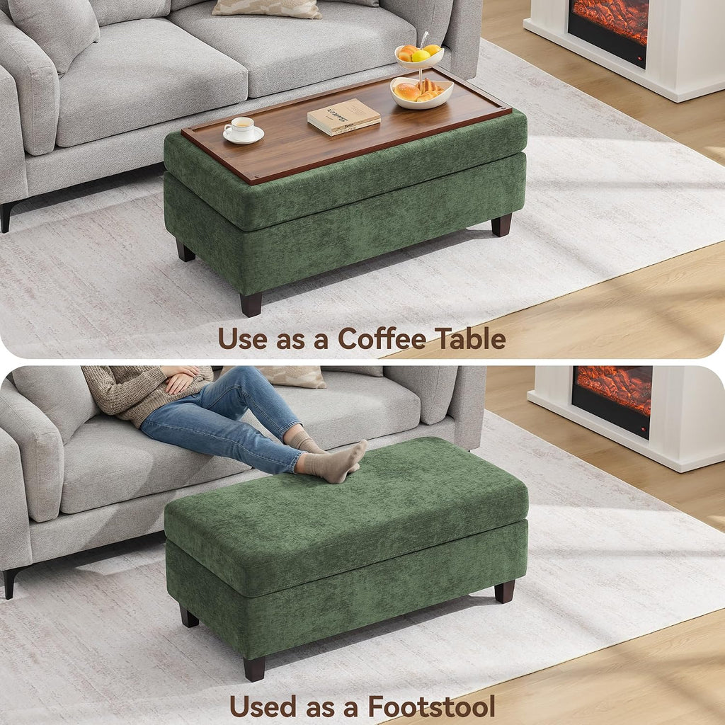 45" Storage Ottoman Bench with Wooden Tray