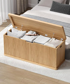 Oak 45.3" Fluted Wooden Storage Chest Bench