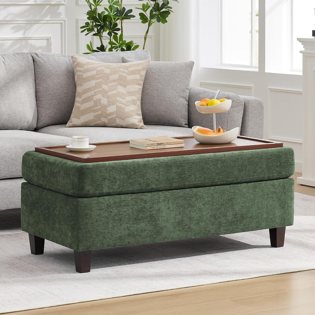 45" Storage Ottoman Bench with Wooden Tray