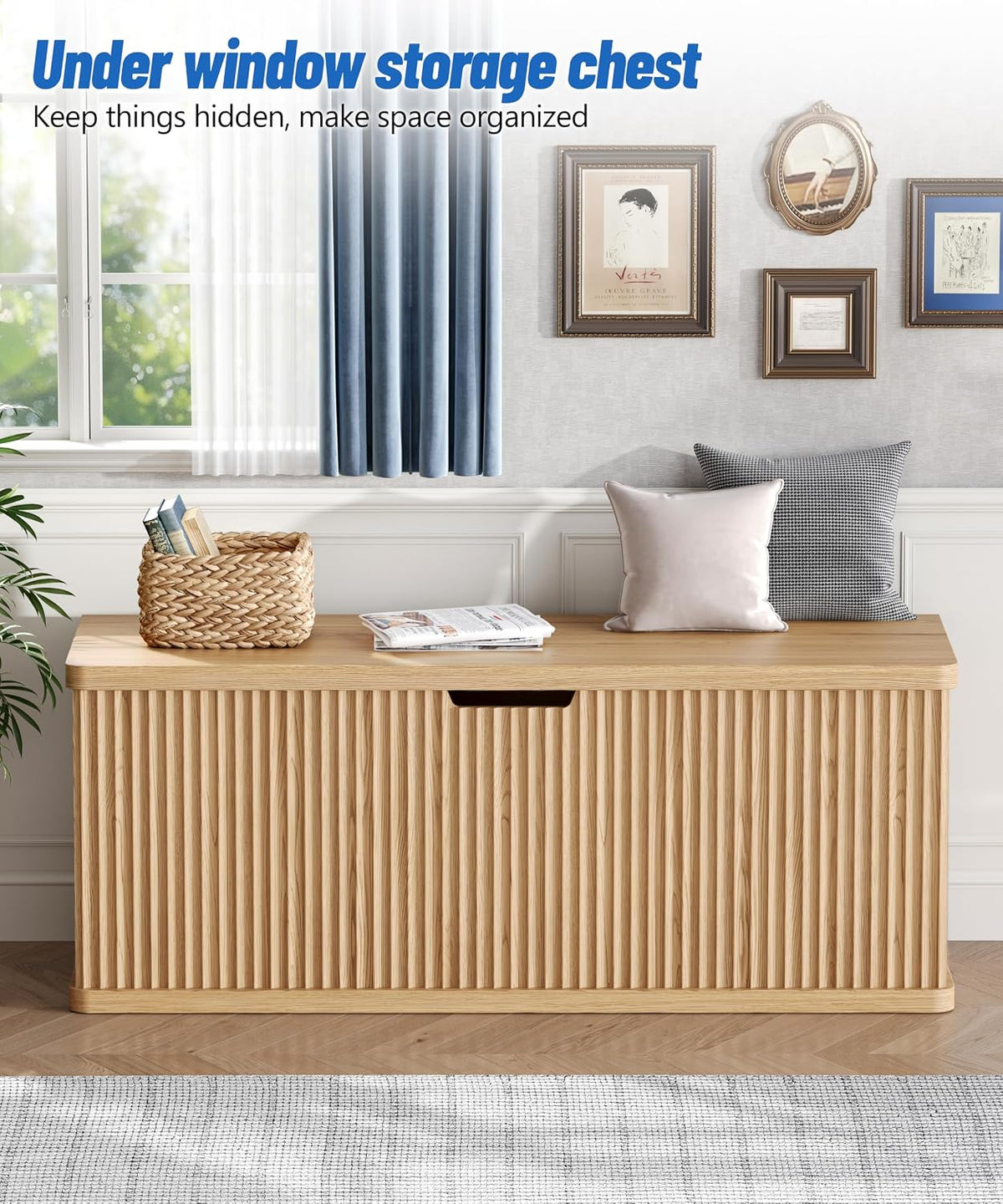 Oak 45.3" Fluted Wooden Storage Chest Bench