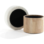 Small Fluted‑Wood Base Padded Storage Ottoman
