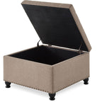 Khaki Large Square Linen Tufted Storage Ottoman