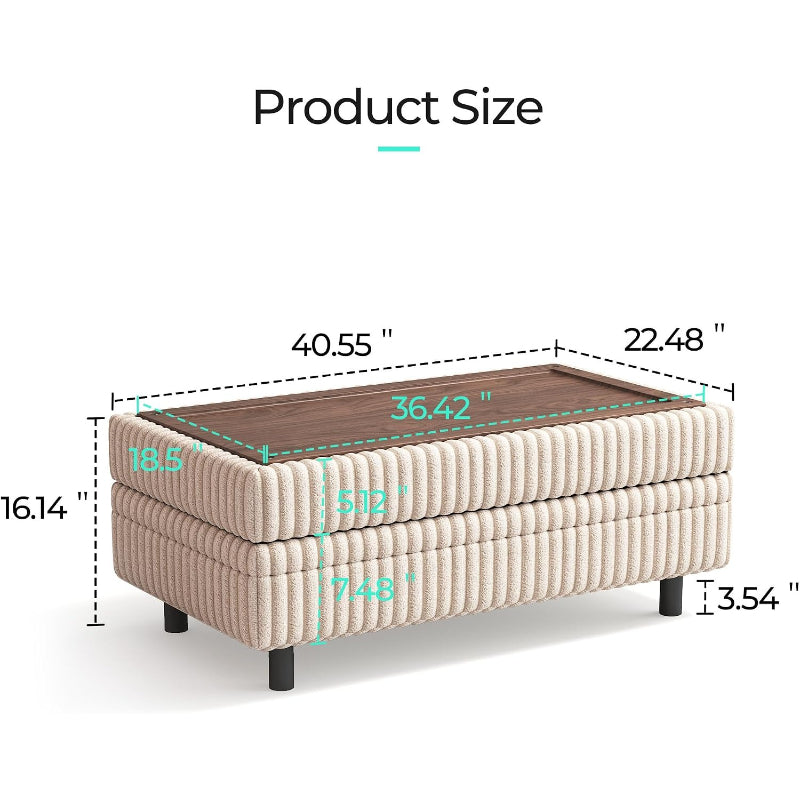 40" Corduroy Convertible Storage Ottoman Bench
