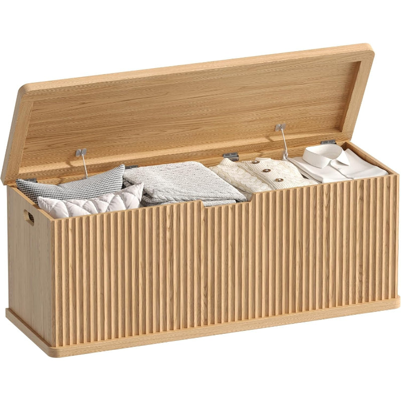 Oak 45.3" Fluted Wooden Storage Chest Bench