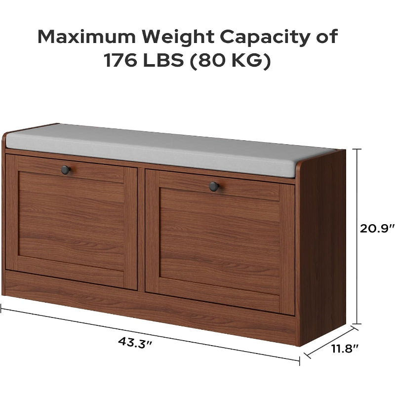 Brown Wooden Entryway Storage Shoe Bench