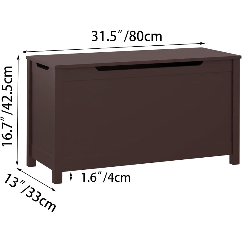 31.5" Wooden Storage Trunk with Safety Hinged Lid